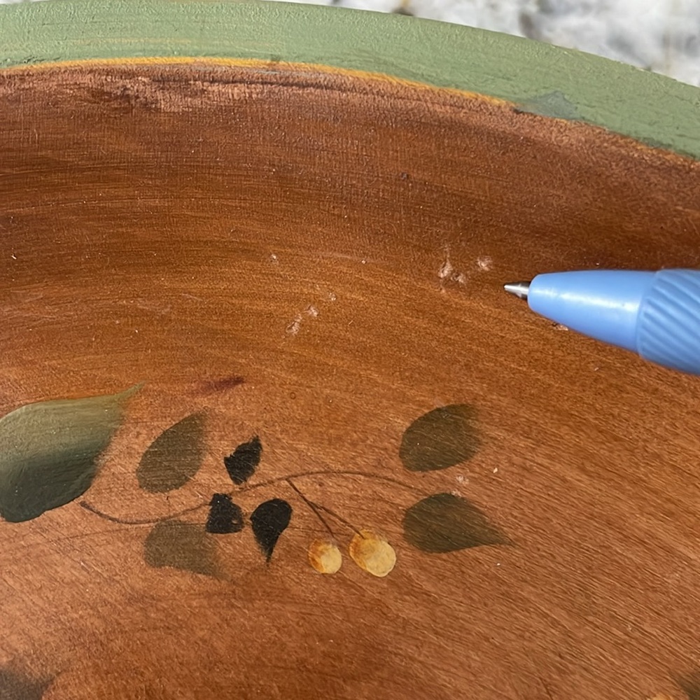 Hand-Painted Wooden Bowl with Fruit Design - Picture 3 of 5